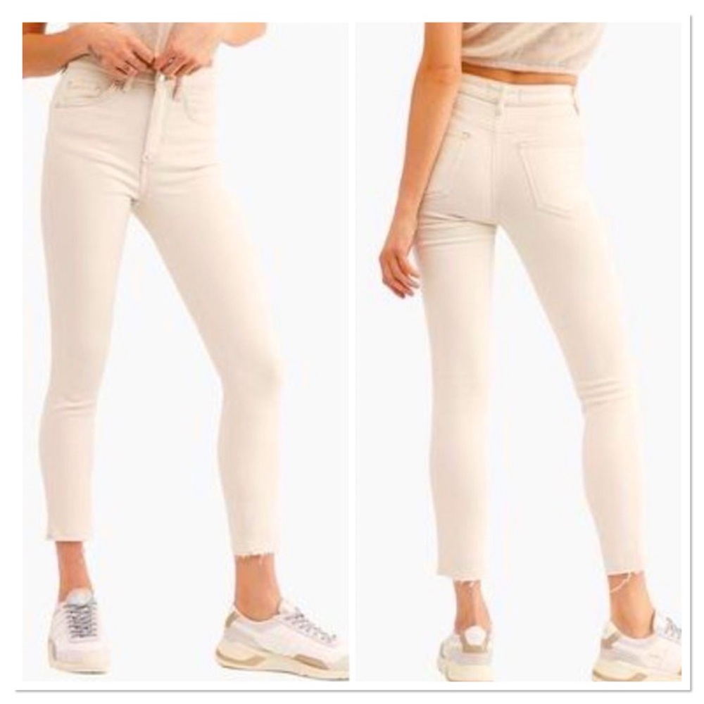 Free People Frayed Hem Skinny Jeans Pants Ivory Tea Women's Sz 26 Cotton Blend